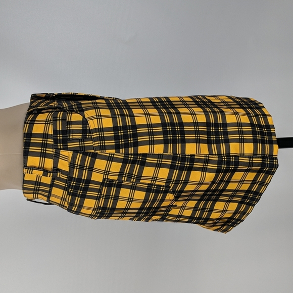 Womens Skirt Size Small Yellow Black Check Mini Pencil Zip Fly Button Belt Loops - Picture 5 of 8